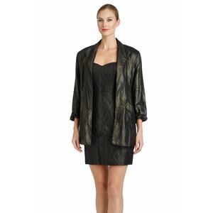 1980s Jolie Madame Strapless Dress & Coat Metallic Set USA small